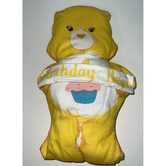VINTAGE 80s Care Bears Pillow Birthday Bear Cut & Sew Handmade Shaped Yellow 13" - Picture 2 of 3